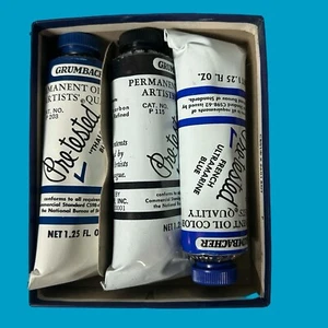 Vintage grumbacher Ultramarine Blue Thalia Blue & BlackOil Paint 1.25 fl oz - Picture 1 of 7