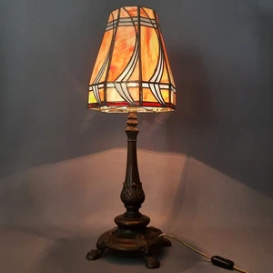 Lampada Da Tavolo Vetro Piombato Multicolore Base Metallo Brunito Vintage 1950 - Imagen 1 de 16