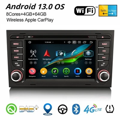 64GB Android 13.0 CarPlay DAB+ Autoradio 4G Navi Für AUDI A4 RS4 RNS-E SEAT EXEO - Bild 1 von 4