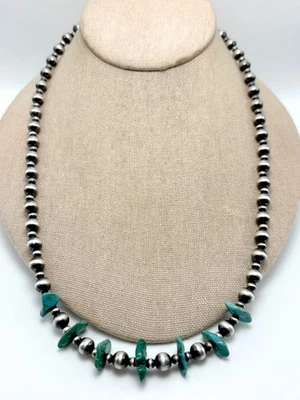 CHACO CANYON Sterling Silver Bead & Kingman Turquoise Chip Necklace 22" - NWT - Image 1 of 4