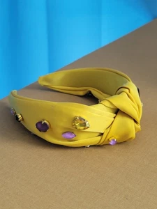 Valois Designs Headband Gold Silk Fabric Knotted Top Jeweled(3240HOMT) - Picture 1 of 11
