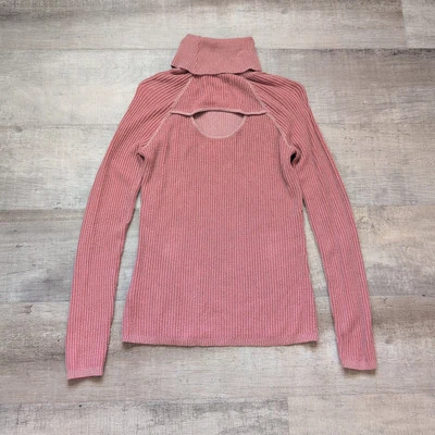 Abercrombie & Fitch Sweater Womens XS Pink Ribbed Turtle Neck Peekaboo Back  - Image 1 of 4