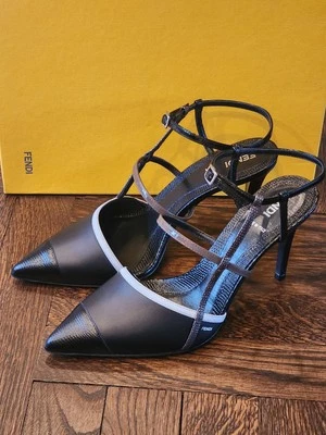 Nuevos zapatos de tacón Fendi 100 % auténticos negros blancos 38,5 8,5  Foto 1 de 4