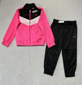 Puma Track Jacket Pants Set Girls 5 Athletic Zip NWOT 2 Piece Outfit Pink Black - Picture 1 of 10