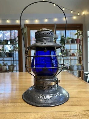 Missouri Pacific Brass Top Railroad Lantern Handlan Buck Blue Globe MoPac  - Image 1 of 4