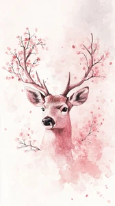 Leinwandbild elegant rosa und creme Hirsch Hirsch Portrait Wandbild Poster Druck - Bild 1 von 22