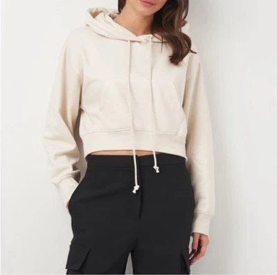 Sudadera con capucha corta Zara crema para mujer talla L Foto 1 de 4