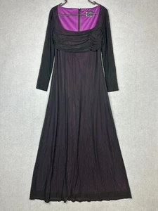 MR K Dress Womens 12 Black Purple Chiffon Ruched Square Neck Lined - Picture 1 of 7