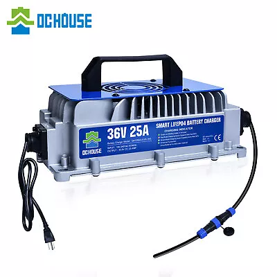 DC HOUSE 25A 36V Golf Cart Lithium LiFePO4 Battery Smart Charger Trolling Motor Forklift