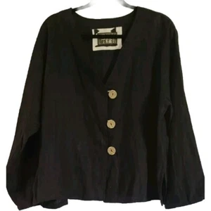 Joy Burton My Tribe Linen Jacket Appliqué Hand Loom & Dyed Lagenlook Large NWT - Picture 1 of 14