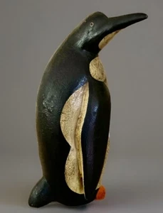 TALLA EN MADERA DE PINGÜINO GRANDE ARTE POPULAR AMERICANO VINTAGE - Imagen 1 de 12