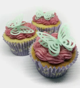 24 PreCut 3D Pale Green Edible Wafer Paper Butterfly Cake Cupcake Toppers - Picture 1 of 1