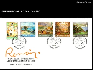 GUERNSEY 1983 SC 264-68 RENOIR'S VISIT TO GUERN FIRST DAY COVER 6 SEP 1983 F/VF - Picture 1 of 1