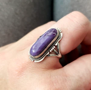 KY Signed Southwestern Sterling Silver Purple Charoite Ring Size 7 Womens Native - Picture 1 of 10