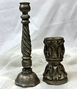 Vtg Lot/2 Luria's Dept Candle Holder Candlestick Resin Charcoal Grey Industrial - Picture 1 of 22