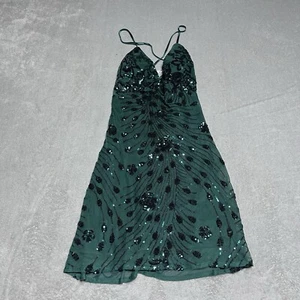Lulus Dress Womens Large Green Sequin Lace Up Bodycon Mini Emerald Keep Glowing - Picture 1 of 8