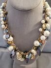 Charter Club Macy's Faux Pearl & Glass Rainbow Stones Gold Tone Signed