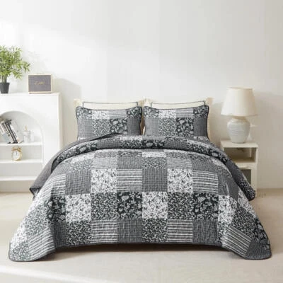 Juego de colchas tamaño king queen - Juego de cama edredón retazos grises Foto 1 de 4