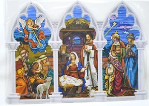 Triptych Standing Stained Glass Nativity Advent Calendar countdown to Christmas - Picture 1 of 2