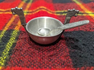 Salt Cup/ Bowl and Spoon Viking ship Motif Pewter Made In Norway  - Picture 1 of 3