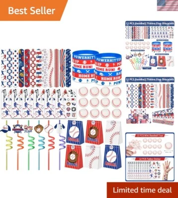 Vibrant Baseball-Themed Party Favors Set - Slap Straws, Tattoos & Bouncy Balls - Image 1 of 4