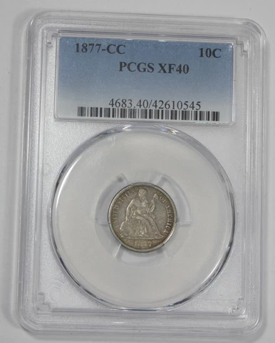 1877-CC Liberty Seated Dime CERTIFIED PCGS XF 40 Silver 10c Cover
