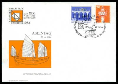 GERMANY UPU CONGRESS HAMBURG 1984 OFFIZ. COVER ASIENTAG ASIA DAY h2364 - Image 1 of 2