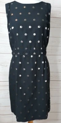 ELLE- BLACK SILVER POLKA DOT SHEATH-SLEEVELESS DRESS SIZE 14 - Image 1 of 4