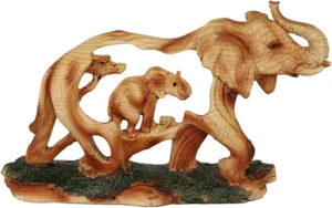 Kunstholz Elefant Familie Migration Elefant zu Fuß mit Baby Kalb Statue 7"L - Bild 1 von 11