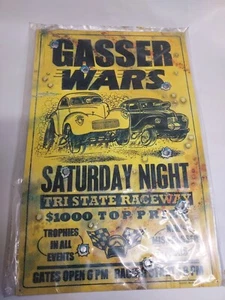 Gasser Wars Saturday Night Embossed Metal Sign 11" x 17" (New In Plastic) - Picture 1 of 6