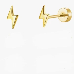 Mjust Lightning Stud Titanium Earrings NEW -Hypoallergenic -Flat Back -Sensitive - Picture 1 of 9