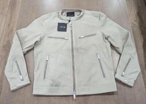 $748 Mens Joe's Jeans Moto Full Zip Up Suede Jacket Beige 2XL - Picture 1 of 9