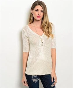 Top crema cuello en V manga corta Burnout - Imagen 1 de 2