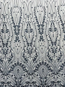 Luxury Beaded Lace/Sequin Embroider Lace Fabric - SMOKEBLUE - Sold by The Yard. - Picture 1 of 4