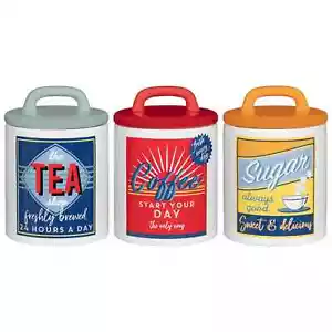 Vintage Retro Style Colour Ceramic Tea Coffee Sugar Canisters Storage Jars Set - Picture 1 of 4