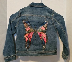 Cat & Jack 5T Denim Jacket Hand Painted Decorative Butterfly - Picture 1 of 8