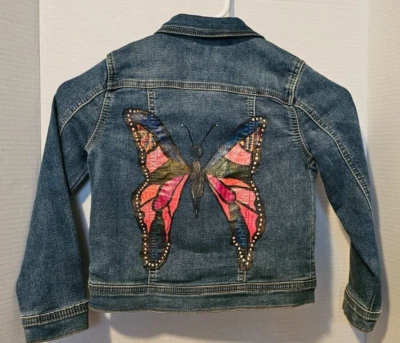 Cat & Jack 5T Denim Jacket Hand Painted Decorative Butterfly - Image 1 of 4