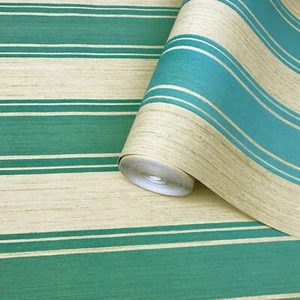 Striped flock Wallpaper flocked Green Gold Metallic Textured Flocking Velvet 3D - Picture 1 of 12