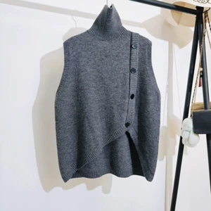 Damen Strickweste unregelmäßig ärmellos Pullover Weste Zierknopf - Bild 1 von 11