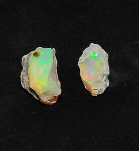 7 Cts Natural Green Red Fire Ethiopian Opal Rough Loose Gemstone 2 Pcs Lot