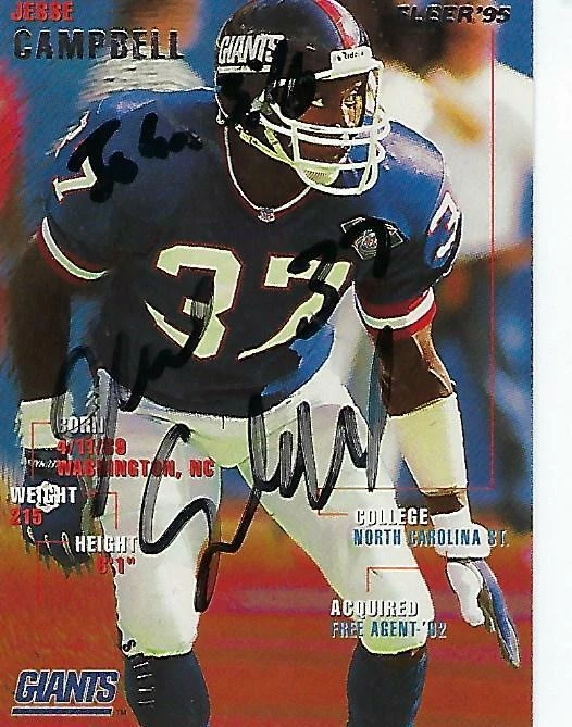 JESSE CAMPBELL SIGNED 1995 FLEER #277 - NEW YORK GIANTS - Image 1 of 1