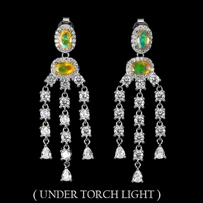 Orecchini in argento sterling 925 opale di fuoco ovale 6x4 mm pietre... - Immagine 1 di 4
