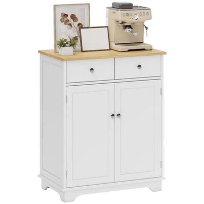 HOMCOM Rubber Wood Top Kitchen Cupboard Side Cabinet Island w/Adjustable Shelf - Image 1 of 4
