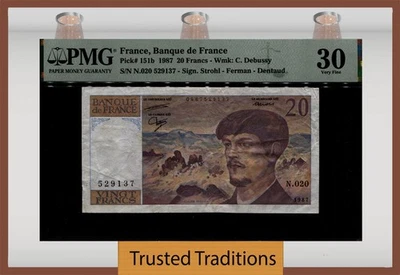 TT PK 151b 1987 FRANCE BANQUE de FRANCE 20 FRANCS PMG 30 VERY FINE - Image 1 of 2