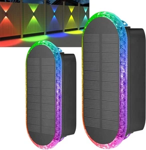 Solar Zaunleuchten Außen Wand: 2er Pack IP65 wasserdichte LED-Leuchten mit 7 Farben - Bild 1 von 6