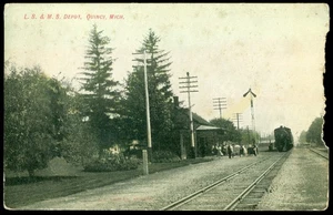 L.S. & M.S. STATION & STEAM ENGINE - QUINCY, MI POSTCARD - Picture 1 of 1