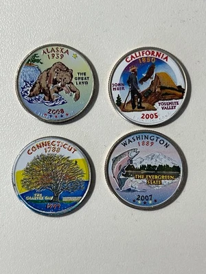 LOT of 4 ~ COLORIZED STATE QUARTERS ~ AK CA CT WA - Image 1 of 2