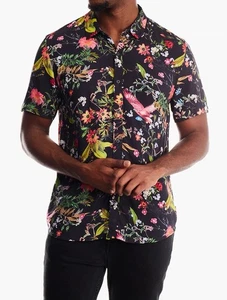 GUESS Men’s Sz L Slim Fit Eco Flower Market Short Sleeve Floral Shirt Viscose - Picture 1 of 13