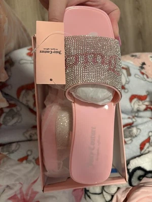 Sandalias Juicy Couture Slides para mujer 9 rosa estrás logotipo nuevas con caja Foto 1 de 4