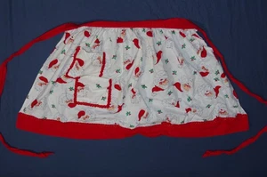 Vintage MCM Handmade Christmas Half Apron Santa Claus AOP EUC - Picture 1 of 4